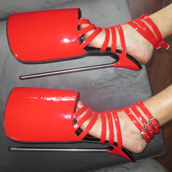EXTREME Platform Red High Heel Sandals with Metal Heels - Picture 6 of 9